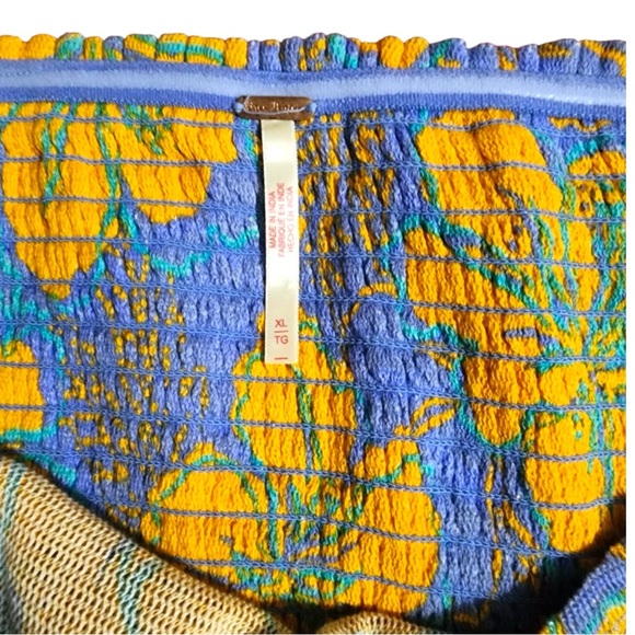 Free People Poppy Mesh Floral Smocked Tube Top XL Cornflower Blue Orange - Picture 9 of 14